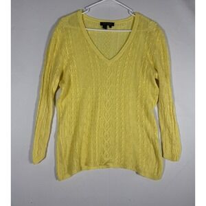 Lauren Ralph Lauren Shirt Women's Large Yellow Linen Cable Knit Blouse Mesh